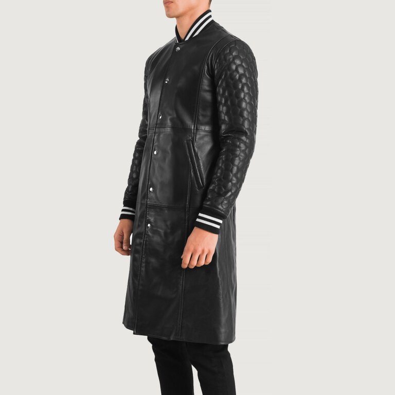 Mens Wilde Black Leather Varsity Coat Side Pose-3-1704119086625